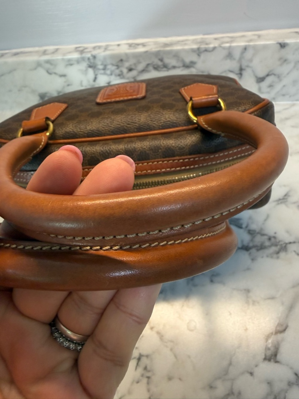 Vintage CELINE Macadam Canvas Boston Bag Brown - Picture 7 of 11